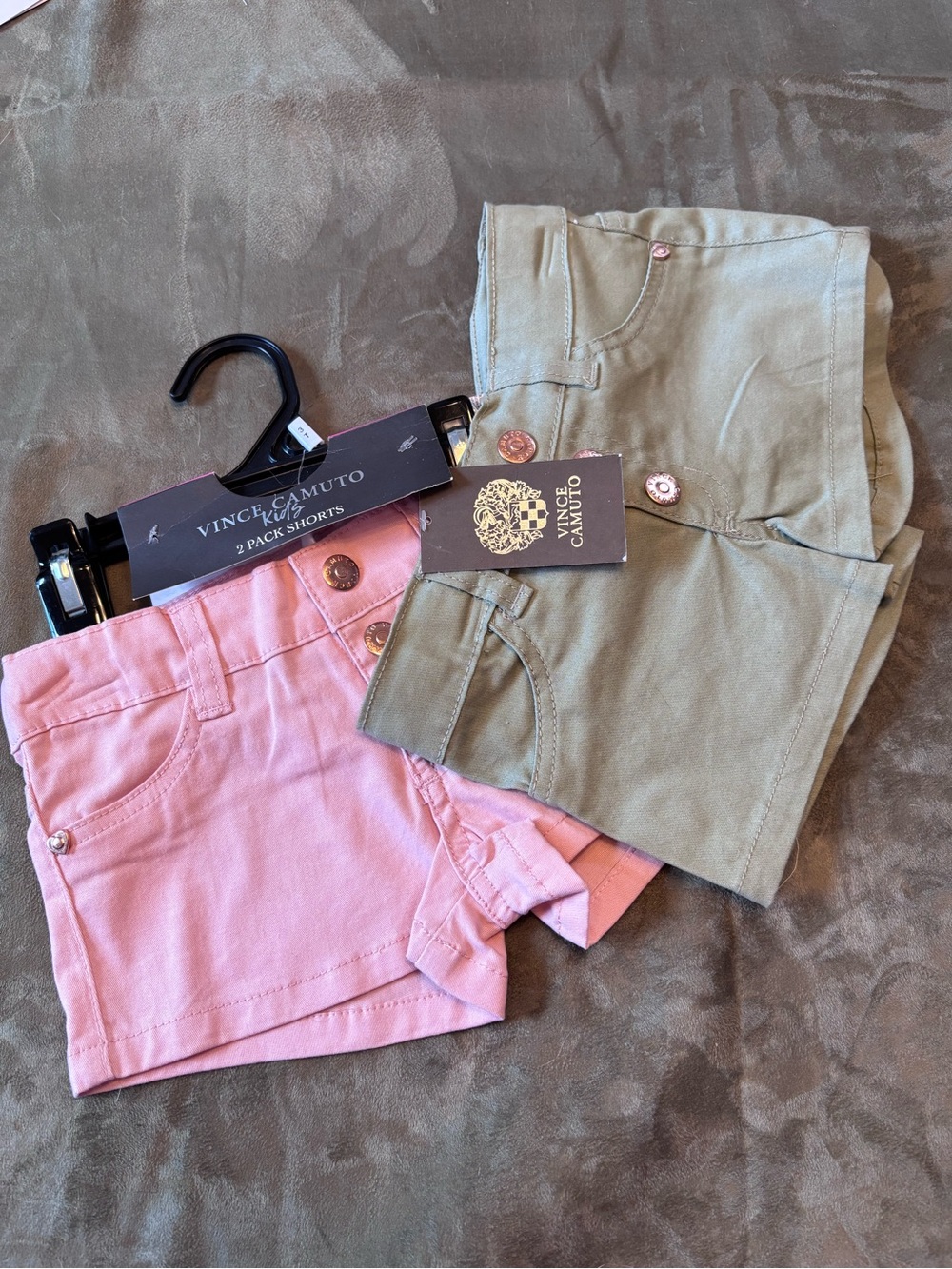 NWT Vince Camuto “2 Pack” Girls 3T,  Pink Set & Khaki Green Set Utility Shorts